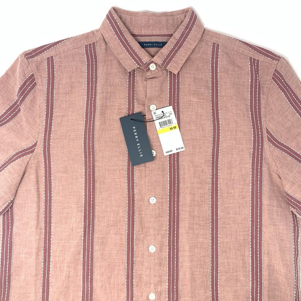 Perry Ellis Untucked Roan Rouge Men's Short Sleeve Button Up Shirt Size‎ Medium